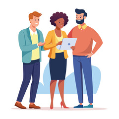 three-diverse-business-partners-standing-and-discus vector image on white background