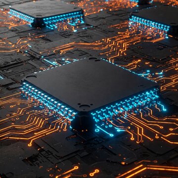 Digital Circuit, Microchip Design, Abstract Tech Texture, Electronics Layout, High-Tech Pattern, Data Flow