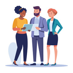 three-diverse-business-partners-standing-and-discus vector image on white background