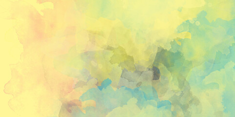 Color splashing on paper with watercolor splashes, Beautiful and colorful soft watercolor background.  hand painted and washed watercolor. Closeup color and texture of water color on paper for cover .