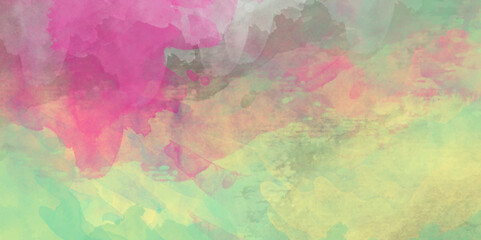 Color splashing on paper with watercolor splashes, Beautiful and colorful soft watercolor background.  hand painted and washed watercolor. Closeup color and texture of water color on paper for cover .
