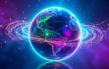 Earth and Network Background Image, Map, Internet, Digital, Light, Web, Banner Texture Advertising Poster