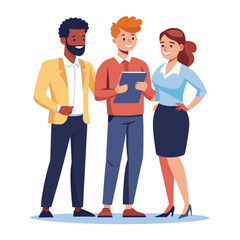 three-diverse-business-partners-standing-and-discus vector image on white background