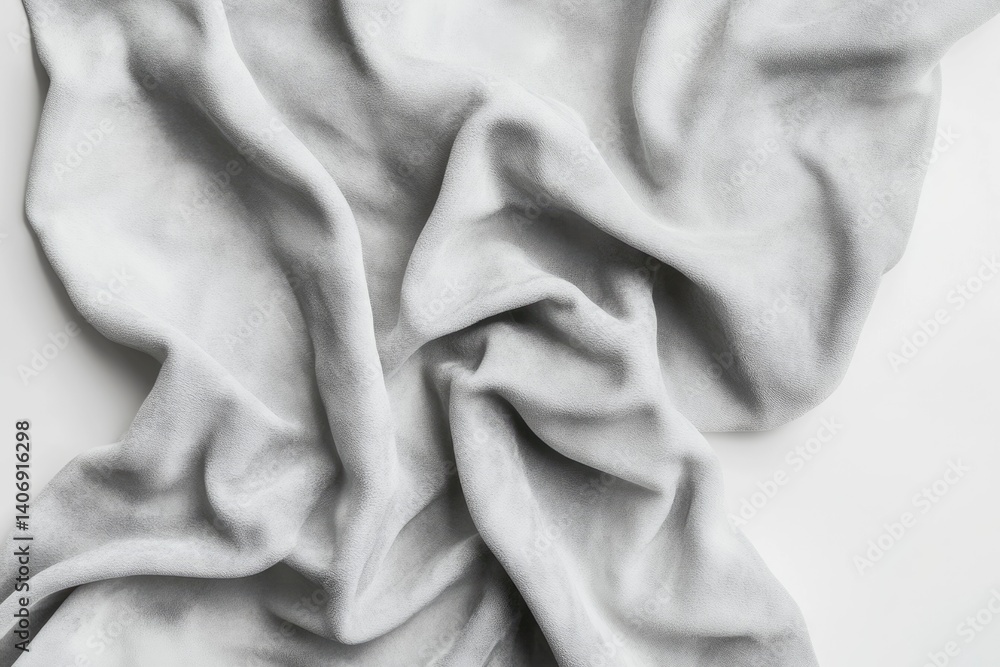 Poster draped light gray fabric with soft texture and subtle folds.