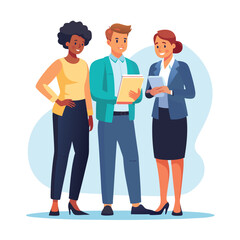 three-diverse-business-partners-standing-and-discus vector image on white background