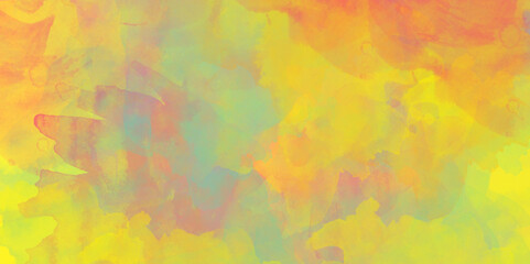 Color splashing on paper with watercolor splashes, Beautiful and colorful soft watercolor background.  hand painted and washed watercolor. Closeup color and texture of water color on paper for cover .