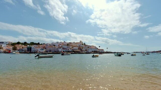 Picturesque Ferragudo Fishing Village Along Arade River in Portugal's Algarve