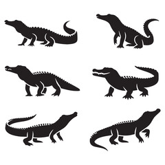 Massive Crocodile silhouette, its size commanding respect – Crocodile illustration – Crocodile vector – Reptile silhouette


