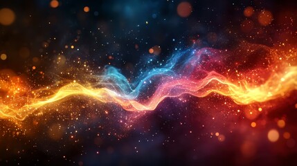 Obraz premium Colorful Abstract Light Waves in Dark Cosmic Background