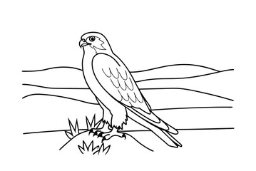 Black And White Line Art Illustration Of A Peregrine Falcon Landscape