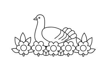 Elegant Swan Outline Nestled Among Stylized Floral Blooms Vector Illustration