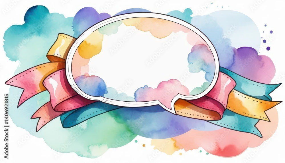 Aufkleber Watercolor background featuring a speech bubble creating a harmonious blend of art and communication elements