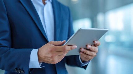 Professional Man Holding Tablet in Modern Office Environment