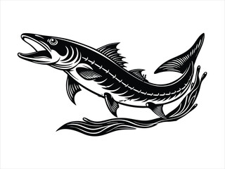 Sea animal: tuna fish on a hook, vector illustration