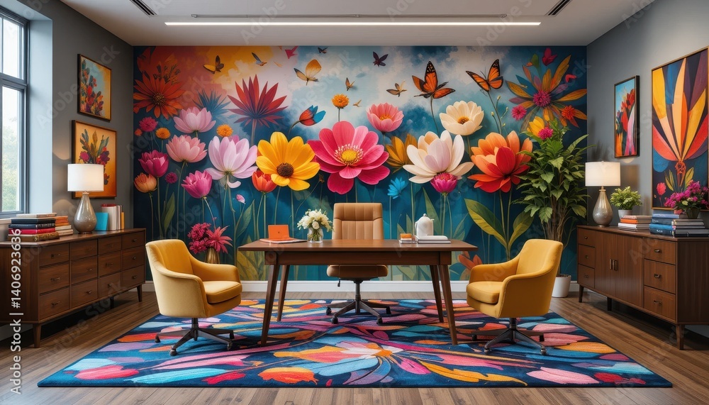 Poster stunning colorful floral wall mural with a variety of flowers creating a beautiful artistic display 