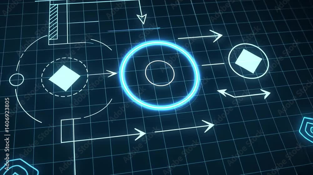 Poster innovative engineering design process geometric technology blueprints and diagrams for effective mov
