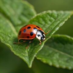 Obraz premium Cute Ladybug on Leaf 