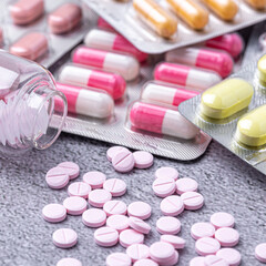 Variety of medicines and drugs.Medicine and healthcare concept.Variety of medicines and...