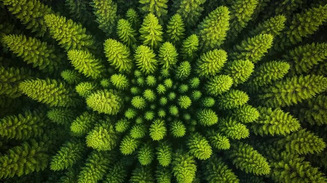 Green spiral fractal pattern of plant cones in radial macro symmetry