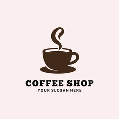 Vintage coffee shop logo with silhouette of a steaming cup