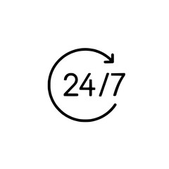 Outline icon representing 24/7 service availability concept