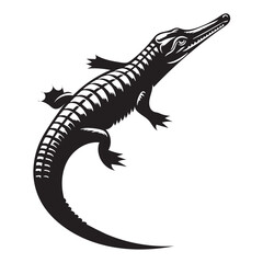 Imposing Gharial silhouette, a dominant force in freshwater – Gharial illustration – Gharial vector – Reptile silhouette

