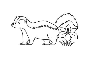 Simple Skunk Outline With Flower Coloring Page Illustration For Kids