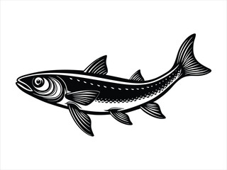 Vector illustration of a marine animal, a fish silhouette swimming in the ocean