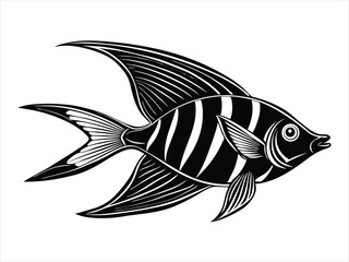 Isolated black and white vector illustration of a carp fish, a drawing of a marine animal from the sea
