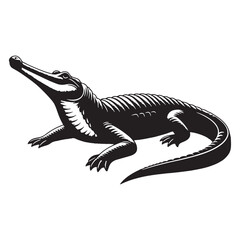 Powerful Gharial silhouette, a unique crocodilian predator – Gharial illustration – Gharial vector – Reptile silhouette

