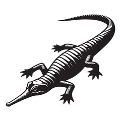 Fearsome Gharial silhouette, a master of its aquatic domain – Gharial illustration – Gharial vector – Reptile silhouette

