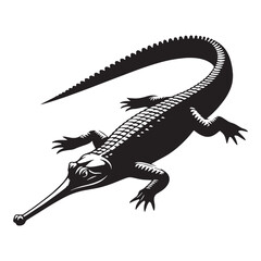 Fototapeta premium Mysterious Gharial silhouette, a river's silent guardian – Gharial illustration – Gharial vector – Reptile silhouette