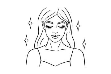 Elegant Woman With Long Lashes Outline Black And White Minimalist Style