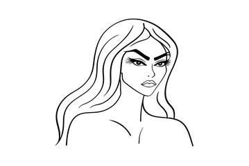 Elegant Woman Illustration With Long Hair And Sharp Features Vector Art