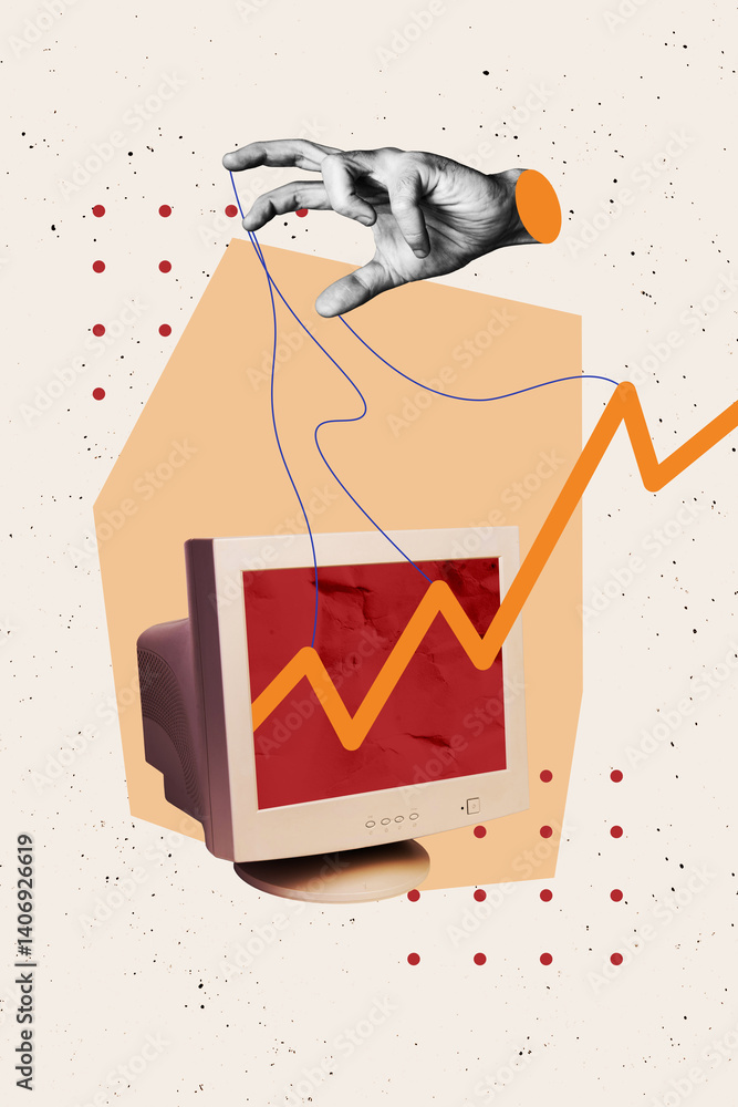 Poster composite photo collage design trend sketch of vacancy office manager hiring obsolete computer monit