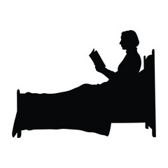 Woman reading a book on a bed vector silhouette
