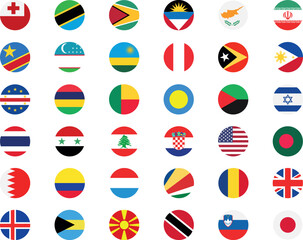 National flags in circle shape. National flags set. World flags. Flags of countries