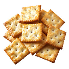 pile of square crackers on white background
