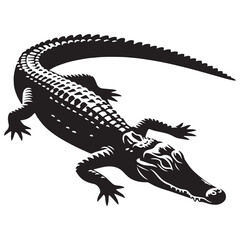 Aggressive Caiman silhouette, with a powerful bite and swift movements – Caiman illustration – Caiman vector – Reptile silhouette

