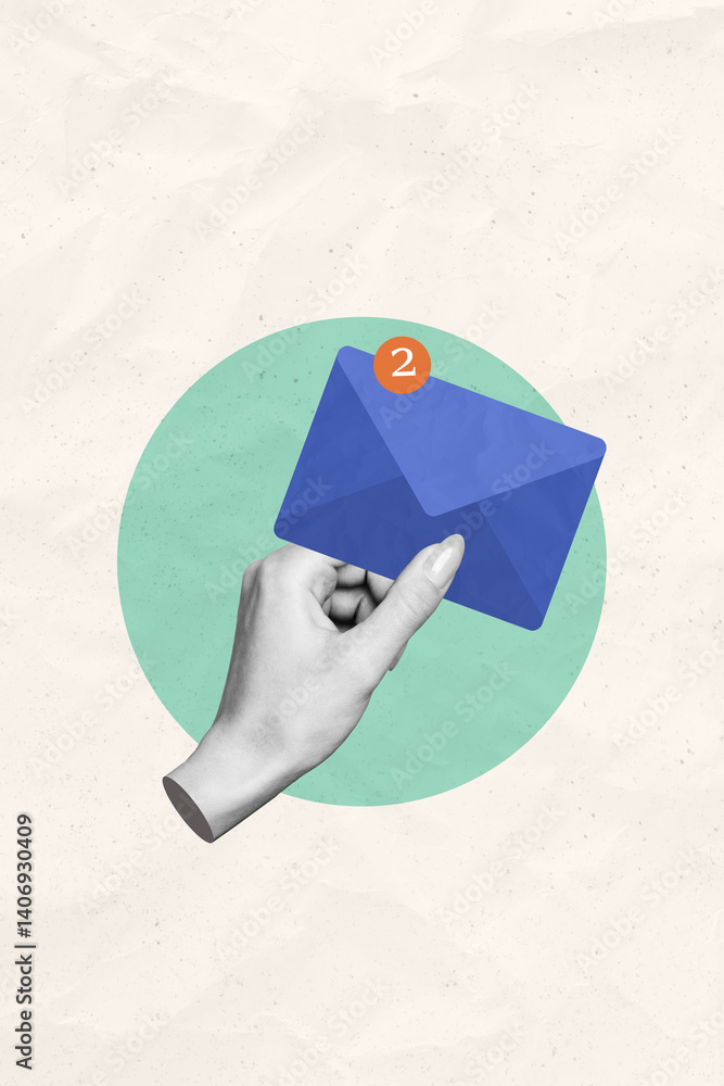 Poster 3d collage design composite trend artwork sketch of body language symbol hand gesture hold email let