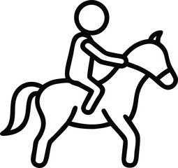 Simple Line Icon of Stick Figure Horseback Rider with Transparent Background