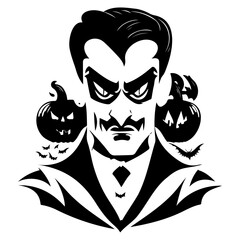 Spooky Dracula Silhouette with Pumpkins and Bats