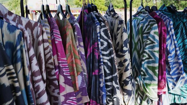 Showcase with adras in Uzbekistan