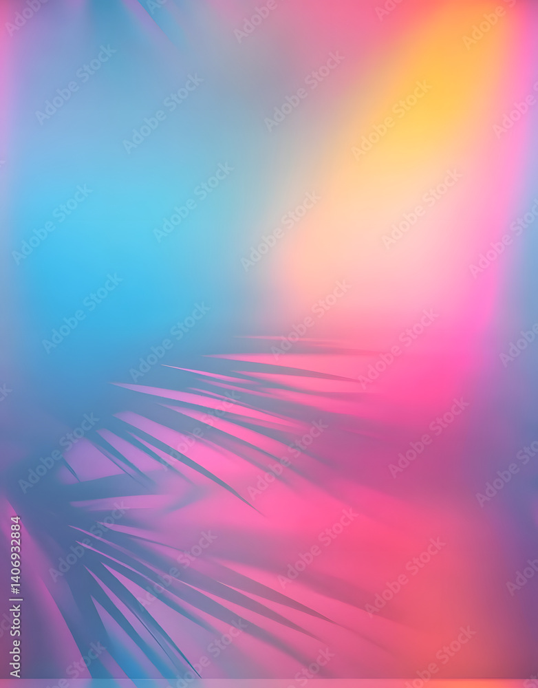 Poster colorful gradient studio backdrop with empty space for your content, tropical leaf shadow