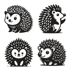 Hedgehog animal silhouette set vector illustration isolated on white background