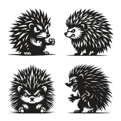 Hedgehog animal silhouette set vector illustration isolated on white background