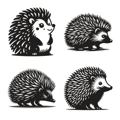 Hedgehog animal silhouette set vector illustration isolated on white background