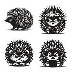 Hedgehog animal silhouette set vector illustration isolated on white background