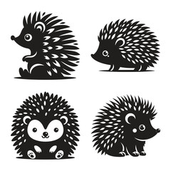 Hedgehog animal silhouette set vector illustration isolated on white background