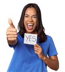Young filipino woman showing 